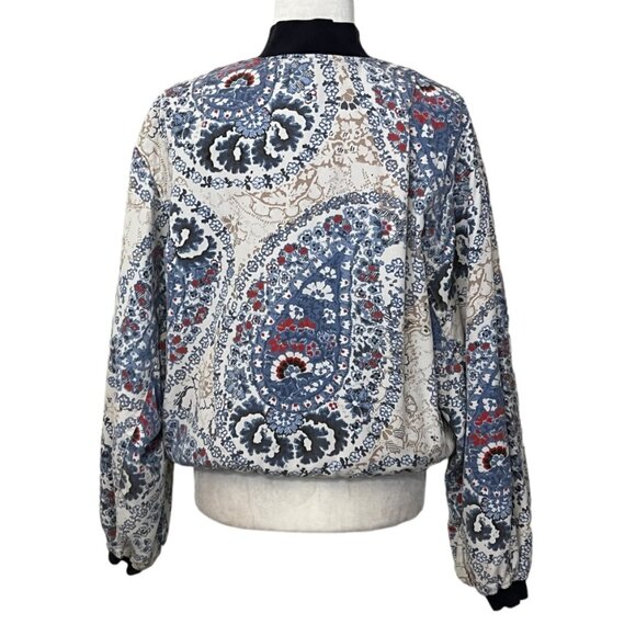 Free People Women's Bomber Jacket Zip Front Size Medium Paisley Daytrip - Picture 2 of 9